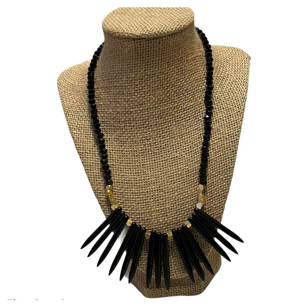 gold tone faux black coral spike multi necklace